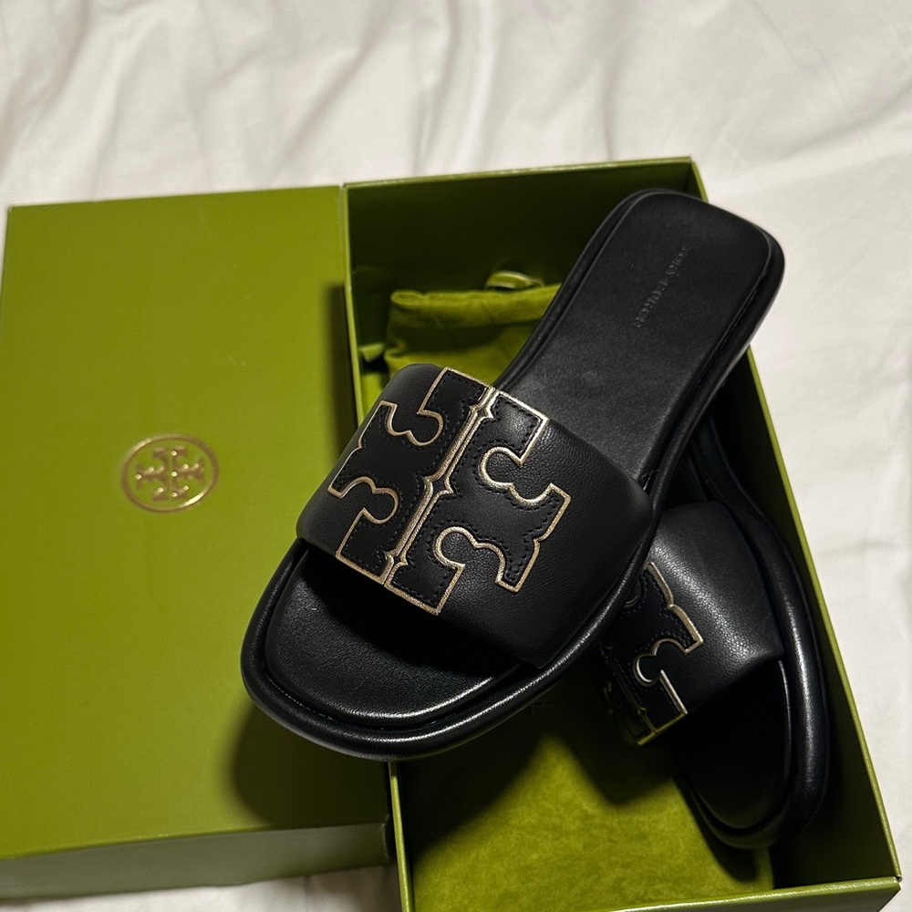 Tory Burch Black Leather Slides